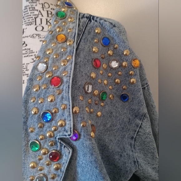 Rare Vintage Oversized Embellished Denim Jacket with Colorful Accents - Picture 5 of 10